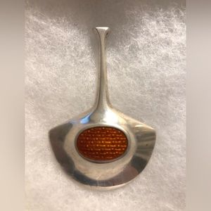 David Andersen Sterling Silver Pendant with Orange Enamel.